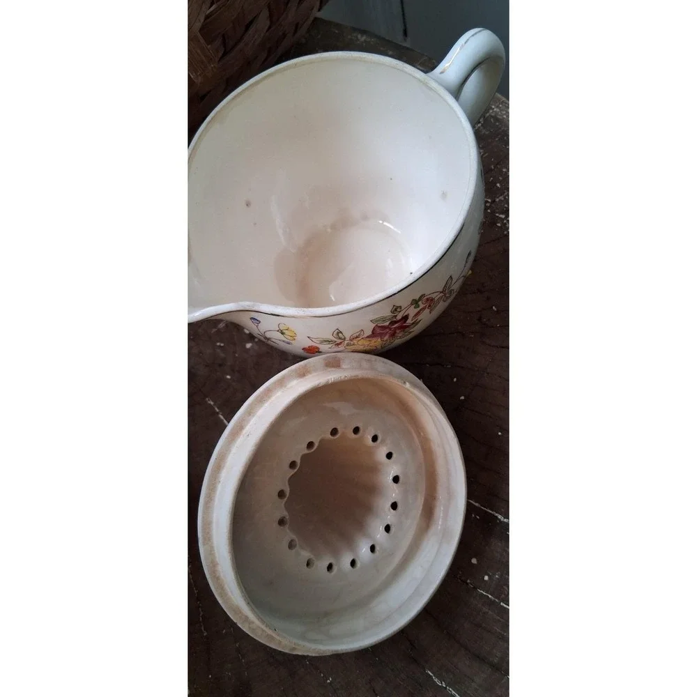 Vintage Large 2 Piece Porcelain Flowered Hand Juicer/ Spout & Handle Japan 1920s